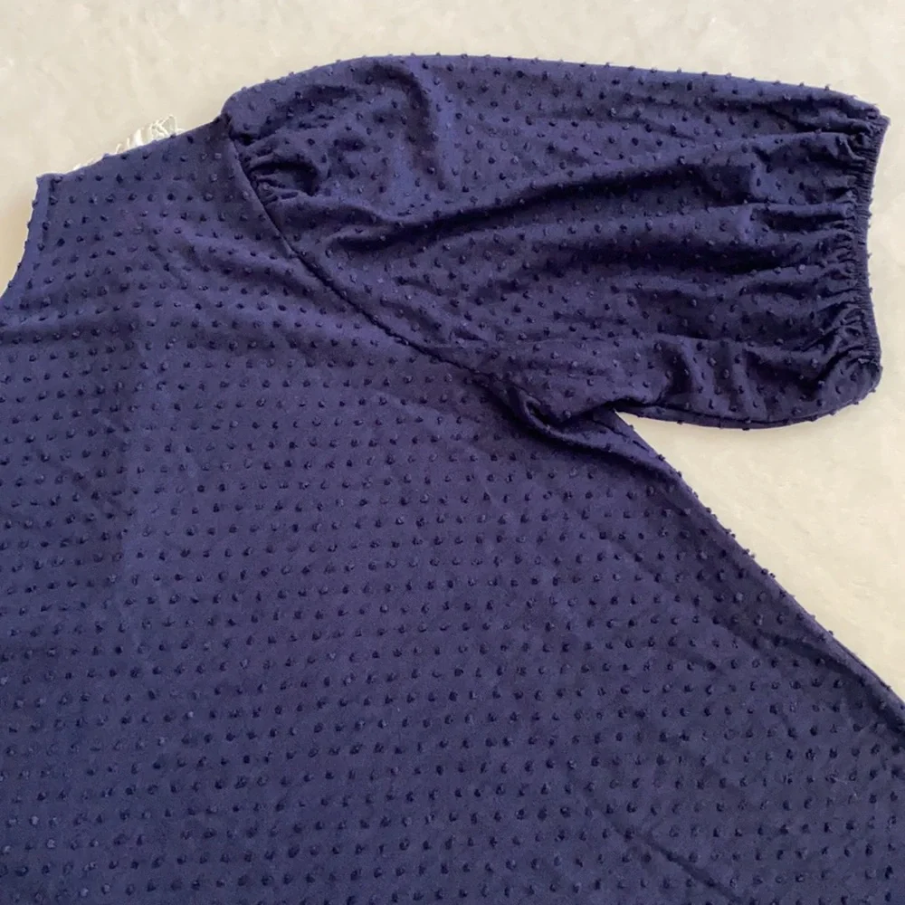 {Anthro} W5 | Scallop Bib Collar Swiss Dot Short Sleeve Feminine Blouse Top (L) - Picture 13 of 14